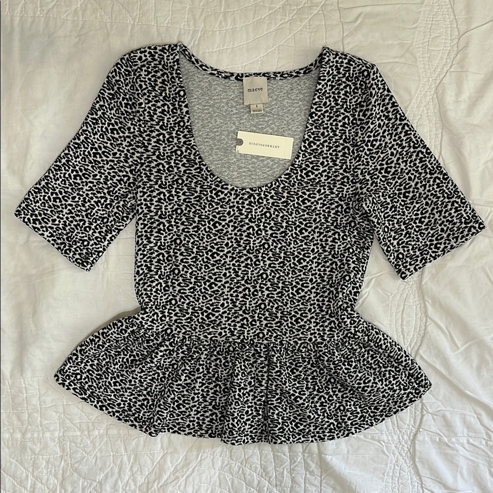 Anthropologie Maeve Black and White Peplum Blouse